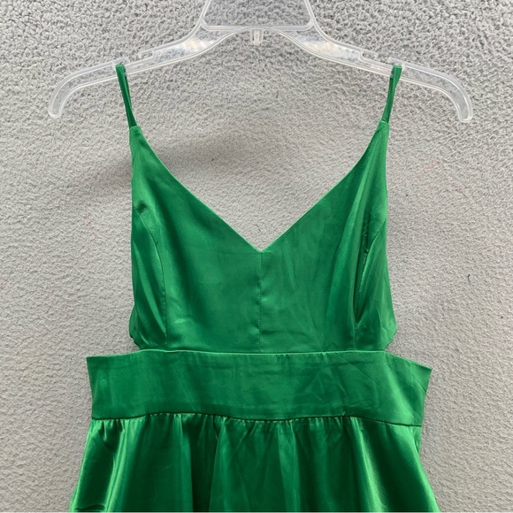 Akira NWT Women’s Satin Sleeveless Slip Mini Dress Tie Waist Dark Green Size XL - Picture 7 of 12